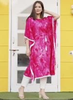 Silk Hot Pink Casual Wear Printed Readymade Kaftan